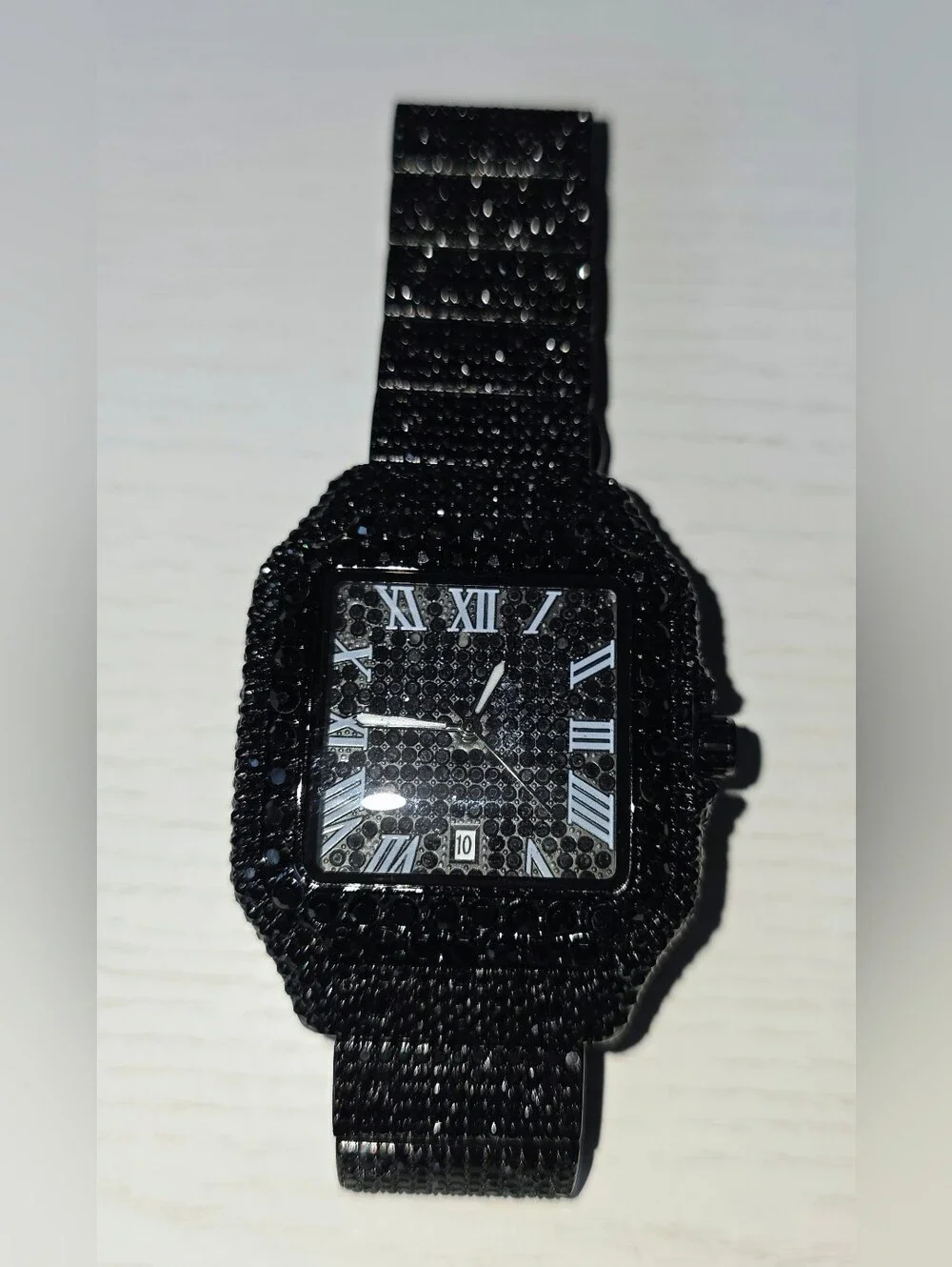 344.  Black Crystal-Embellished Square Face Watch